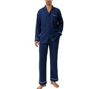 DAVID ARCHY Pigiama da Uomo in Cotone Pigiama da Notte Camicia a Maniche Lunghe e Pantaloni Lounge con Tasche con Bottoni, Morbido e Confortevole