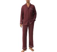 DAVID ARCHY pigiama da uomo in cotone pigiama da notte camicia a maniche lunghe e pantaloni lounge con tasche con bottoni, morbido e confortevole