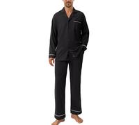 DAVID ARCHY Pigiama da Uomo in Cotone Pigiama da Notte Camicia a Maniche Lunghe e Pantaloni Lounge con Tasche con Bottoni, Morbido e Confortevole