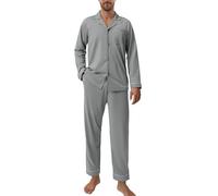DAVID ARCHY Pigiama da Uomo in Cotone Pigiama da Notte Camicia a Maniche Lunghe e Pantaloni Lounge con Tasche con Bottoni, Morbido e Confortevole