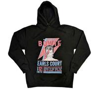 David Bowie Felpa con Cappuccio Earls Court '73 Logo Nuovo Ufficiale Uomo Nero