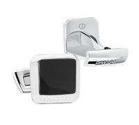 DAVIDOFF ESSENTIALS Cufflinks - Gemelli camicia uomo quadrati di colore argento - Gemelli uomo in ottone radiato con dettaglio smaltato nero - Accessori uomo per eventi
