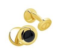DAVIDOFF ESSENTIALS Cufflinks Mini - Gemelli camicia uomo rotondi -placcati oro con dettaglio smaltato nero - Accessori per matrimoni ed eventi