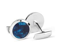 DAVIDOFF VENICE Cufflinks - Gemelli da polso in argento con inserto in celluloide blu - Chiusura a coda di balena - Accessorio di lusso per occasioni speciali