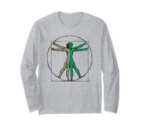 Davinci Vitruvian Uomo con UFO UAP Alien Science Design Maglia a Manica