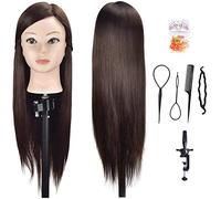 Davinona Testa di manichino con capelli sintetici per fare pratica con le acconciature e per cosmetica, 65 cm, con incluso morsetto per fissaggio