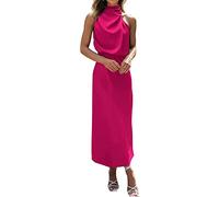 DAVNO Maxi Abito da Donna Abito da Cerimonia Nuziale in Seta Abito Lungo Senza Maniche Elegante Abito da Cocktail Avvolgente con Scollo all'Americana (Color : C, Size : S)