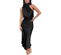 DAVNO Maxi Abito da Donna Abito da Cerimonia Nuziale in Seta Abito Lungo Senza Maniche Elegante Abito da Cocktail Avvolgente con Scollo all'Americana (Color : J, Size : L)
