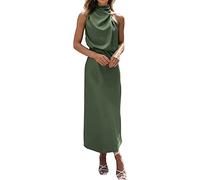 DAVNO Maxi Abito da Donna Abito da Cerimonia Nuziale in Seta Abito Lungo Senza Maniche Elegante Abito da Cocktail Avvolgente con Scollo all'Americana (Color : A, Size : S)