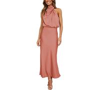 DAVNO Maxi Abito da Donna Abito da Cerimonia Nuziale in Seta Abito Lungo Senza Maniche Elegante Abito da Cocktail Avvolgente con Scollo all'Americana (Color : E, Size : S)