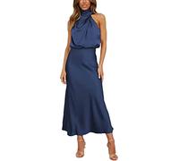 DAVNO Maxi Abito da Donna Abito da Cerimonia Nuziale in Seta Abito Lungo Senza Maniche Elegante Abito da Cocktail Avvolgente con Scollo all'Americana (Color : G, Size : L)