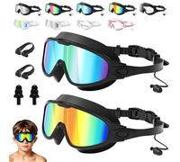 Dawhare My Cool - Occhialini da nuoto estivi, ampia vista, anti appannamento e UV, con tappi per le orecchie, senza perdite, occhiali da nuoto per uomini, donne e giovani