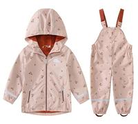DAWILS Giacca Impermeabile e Pantaloni Impermeabili Bambini e Bambine All'aperto Tuta Antipioggia Rain Jacket Pantaloni di Fango Abbigliamento Pioggia per Ragazze Ragazzi, Fiori Rosa 4 anni