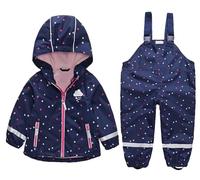 DAWILS Giacca Impermeabile e Pantaloni Impermeabili Bambini e Bambine All'aperto Tuta Antipioggia Rain Jacket Pantaloni di Fango Abbigliamento Pioggia per Ragazze Ragazzi, Stelle 18 mesi