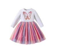 DAWILS Vestito Ragazza Inverno Tutu Festa Cerimonia Casuale Tulle Chiffon Abito per Bambina Natale Halloween Compleanno Farfalla Arcobaleno Abiti in Pizzo Manica Lunga Bambine 7 Anni