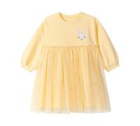 DAWILS Vestito Ragazza Inverno Tutu Festa Cerimonia Casuale Tulle Chiffon Abito per Bambina Natale Halloween Compleanno Felpa Coniglio Giallo Abiti in Pizzo Manica Lunga Bambine 2 Anni