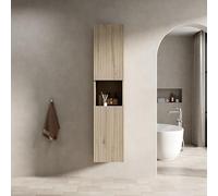 DAWIN Armadio da bagno 160 cm, sottile armadio con 2 ante e vano portaoggetti aperto, adatto per piccoli spazi, applicabile a bagno, soggiorno e lavanderia, legno di quercia bianca