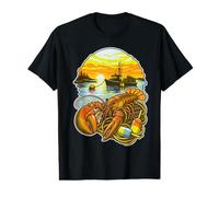 Dawn Harbor Boat Silhouette Art Maglietta con Stampa Grafica Economica