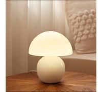 Dawnwake Lampada Da Tavolo Comodino, Lampada Da Scrivania LED Dimmerabile, Abat Jour in Vetro a Forma Di Fungo Con Base in Ceramica, Nightstand Glass Lamp for Bedroom (Bianco)