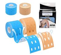 DAWRIS 2 nastri kinesiotori, 5 m x 5 cm, delicati sulla pelle, design perforato, elastici kinesiologici autoadesivi per costruire muscoli, ginocchia, spalle e gomiti, beige, blu