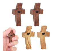 DAWRIS 4 croci in legno intagliate a mano, piccola croce d'amore intagliata a mano, in legno con cuori, croce in legno a forma di cuore, croce per alleviare lo stress, preghiera di devozione
