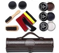DAWRIS Set di pulizia per scarpe con una custodia in PU liscia ed elegante, set per la cura delle scarpe da viaggio con spazzola, composto da 12 set di pulizia per scarpe con spazzole per capelli di