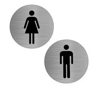 DAWRIS Targhetta per Porta - Toilette WC Donne Uomini Set di 2 Targa Ø 75 mm Acciaio Inox auto-adhesiva Targhe per WC per Interni ed Esterni