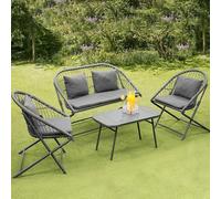 Dawsons Living Set da bistrot pieghevole in rattan a 4 posti con tavolo e 2 sedie, set da 4 pezzi (divano grigio medio)