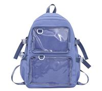 DAWTHTW Borsa a tracolla per studenti universitari con tasche trasparenti zaino in nylon di grande capacità Itabag Anime Pin Display Borsa per la scuola per adolescenti zaino per scuola superiore, Blu