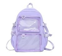 DAWTHTW Borsa a tracolla per studenti universitari con tasche trasparenti zaino in nylon di grande capacità Itabag Anime Pin Display Borsa per la scuola per adolescenti zaino per scuola superiore