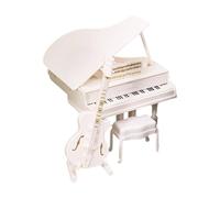 DAWTHTW Case delle bambole Set di sale musicali in miniatura con sgabello per violoncello pianoforte Accessori per strumenti musicali in legno per esposizione di scene pianoforte in miniatura