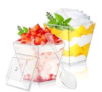 Dawumin Bicchierini Finger Food Trasparenti, 50 Pcs Monoporzione per Dolci, 60ml Coppette Gelato Plastica, Ciotoline per Aperitivo peril Gelato, Budino, Mousse, Riso, Apericena