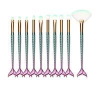 DAXANSTORE Set di pennelli per trucco con manico a coda di pesce colorato - Pennelli per fondotinta, sopracciglia, eyeliner, fard e correttore - Simpatico regalo per calze di Natale e regali per