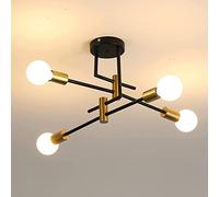 DAXGD 4 Luci Lampada da Soffitto, E27 Plafoniera in Metallo Industriale, Vintage Lampada a Sospensione Nero per Soggiorno, Camera da Letto, Cucina, Ristorante, Nero + Oro, 70CM (Senza Lampadine)