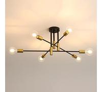 DAXGD 6 Luci Lampadario Industriale, 180° Regolabile Lampada da Soffitto E27, Plafoniera in Metallo per Soggiorno, Camera da Letto, Cucina, Ristorante, Nero + Oro, 72CM (Senza Lampadine)