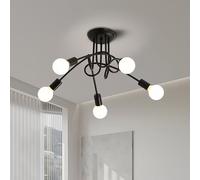 DAXGD Plafoniera Soffitto Industriale, 5 Luci Lampada da Soffitto E27, Nero Lampadario da Soffitto in Metallo per Soggiorno, Camera da Letto, Sala da Pranzo, Cucina, Bar (Senza Lampadina)