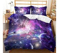 DAXIANGJIAO Copripiumino Una Piazza e Mezza Galassia viola Copri piumino 200x200 in Microfibra Set di Biancheria da Letto con Chiusura a Cerniera con 2 Federe 50x80 cm