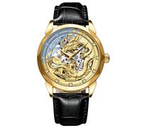 DAXIAOYU 3D goffrato drago modello dorato automatico meccanico in acciaio inossidabile orologio per gli uomini di lusso cinese nazione cultura e arte business orologi, Oro nero, Lusso