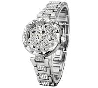 DAXIAOYU Bling strass scava fuori orologio meccanico automatico per le signore unico scheletro design impermeabile in acciaio inossidabile donne eleganti orologi diamante, Argentato., Lusso