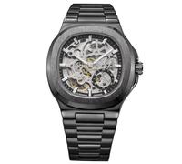 DAXIAOYU Forma quadrata rotonda scava fuori scheletro automatico meccanico orologio da uomo in acciaio inossidabile impermeabile luminoso orologi da lavoro di lusso, nero, Lusso