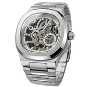 DAXIAOYU Forma quadrata rotonda scava fuori scheletro automatico meccanico orologio da uomo in acciaio inossidabile impermeabile luminoso orologi da lavoro di lusso, Argento Bianco, Lusso