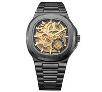 DAXIAOYU Forma quadrata rotonda scava fuori scheletro automatico meccanico orologio da uomo in acciaio inossidabile impermeabile luminoso orologi da lavoro di lusso, Nero e oro., Lusso