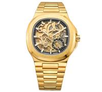 DAXIAOYU Forma quadrata rotonda scava fuori scheletro automatico meccanico orologio da uomo in acciaio inossidabile impermeabile luminoso orologi da lavoro di lusso, Oro e nero., Lusso