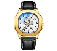 DAXIAOYU Moda Nuovi Uomini In Pelle Quadrato Quadrante Automatico Meccanico Orologio Impermeabile Luminoso Completamente Automatico Hollow In Acciaio Inox Orologi Da, Oro bianco, Lusso
