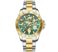 DAXIAOYU Orologi da polso meccanici automatici da uomo di lusso alla moda design reale scava fuori ingranaggio movimento impermeabile luminoso automatico, Colore: verde oro., Lusso