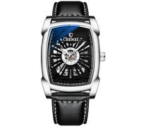 DAXIAOYU Orologi da uomo di lusso alla moda quadrante quadrato automatico orologio meccanico in pelle design intagliato orologio da polso da uomo luminoso impermeabile Tourbillon orologio, Argento e