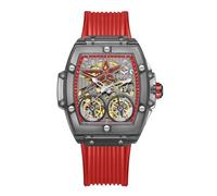 DAXIAOYU Orologi meccanici automatici con cassa trasparente alla moda per gli uomini scheletro cavo doppio volante orologio unico cinturino in silicone impermeabile orologio da polso da uomo, Nero e