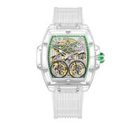 DAXIAOYU Orologi meccanici automatici con cassa trasparente alla moda per gli uomini scheletro cavo doppio volante orologio unico cinturino in silicone impermeabile orologio da polso da uomo, Bianco e