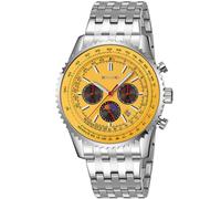 DAXIAOYU Orologio al quarzo con quadrante giallo alla moda, cinturino in acciaio, tre quadranti e sei pin, timer da polso, impermeabile, da uomo, regalo per uomini, Giallo