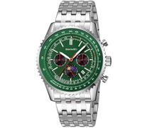 DAXIAOYU Orologio al quarzo con quadrante giallo alla moda, cinturino in acciaio, tre quadranti e sei pin, timer da polso, impermeabile, da uomo, regalo per uomini, Verde